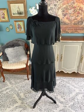Vintage Algo Tiered Chiffon w Flutter Sleeves Dress